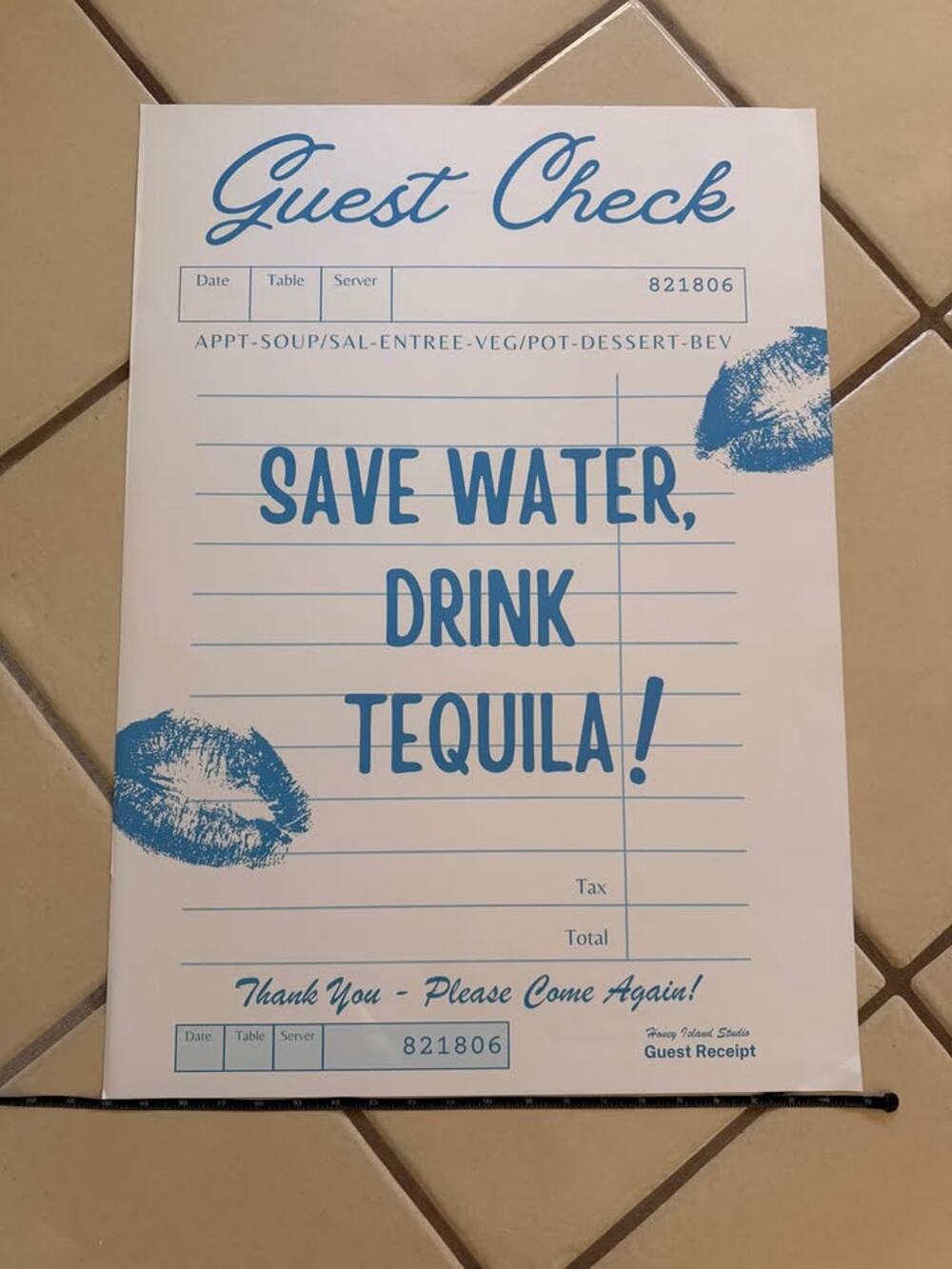 Save water drink tequila blue Guest Check Poster Art - 20 x 32 in
